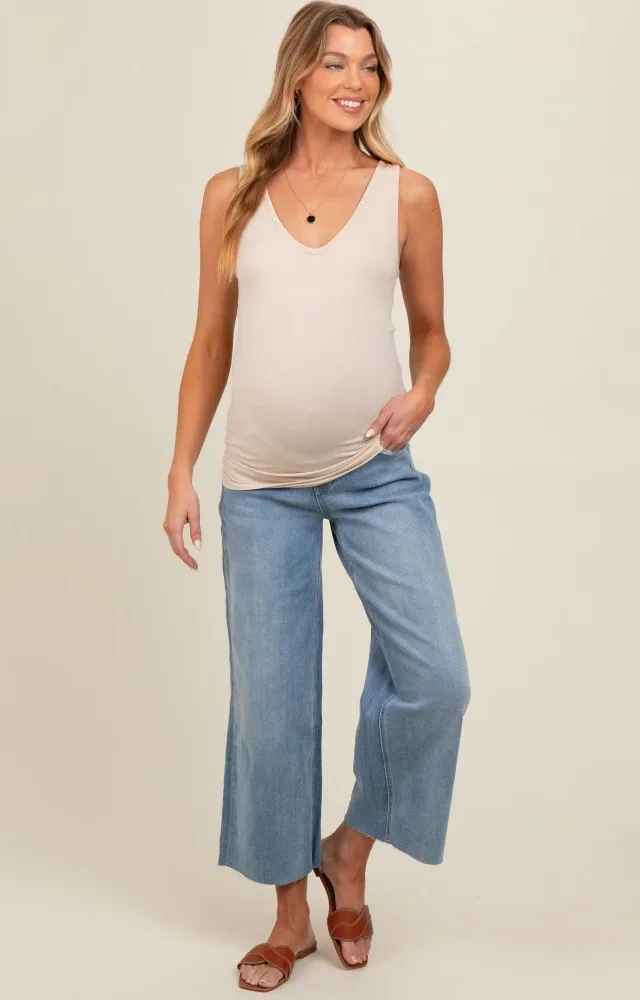 Light Blue Cut Hem Wide Leg Maternity Jeans