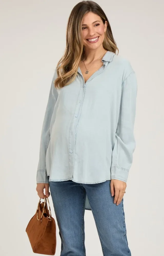 Light Blue Denim Button Up Maternity Top