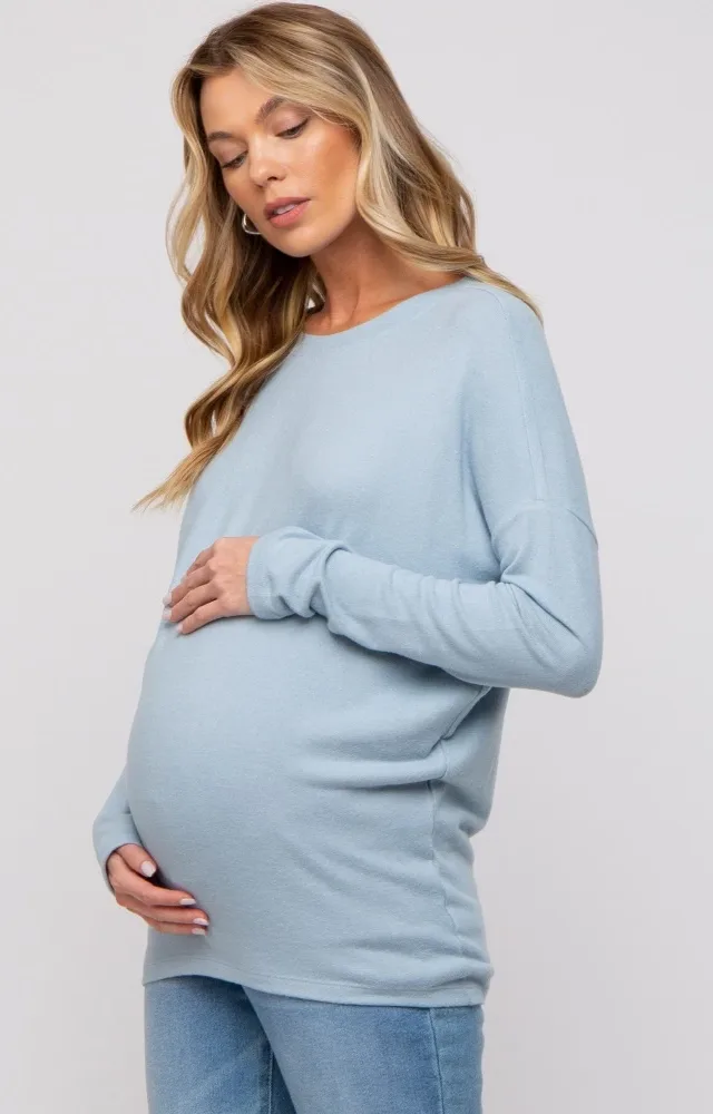 Light Blue Knit Long Sleeve Maternity Top