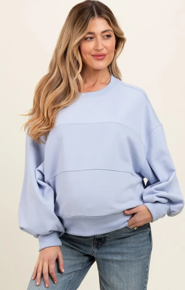 Light Blue Long Sleeve Maternity Crewneck