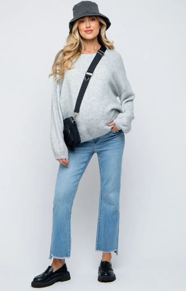 Light Blue Raw Edge Crop Maternity Jeans