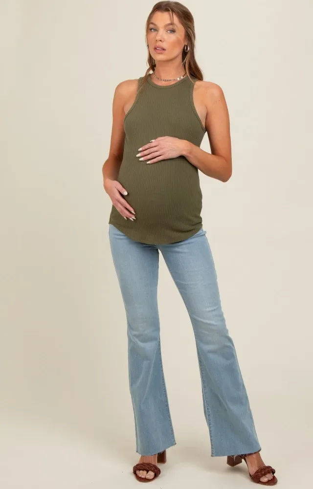 Light Blue Raw Hem Maternity Bootcut Jeans