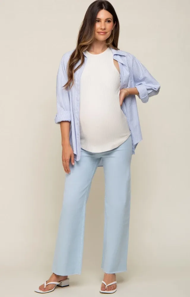 Light Blue Raw Hem Wide Leg Maternity Jeans