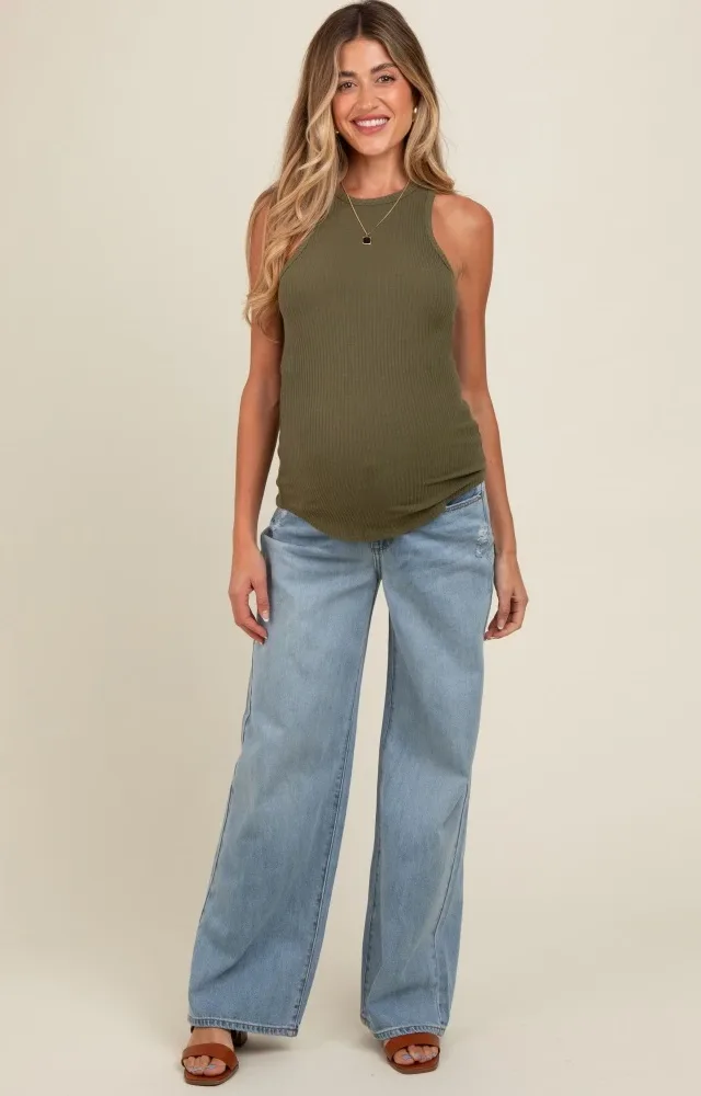 Light Blue Relaxed Wide Leg Maternity Jeans