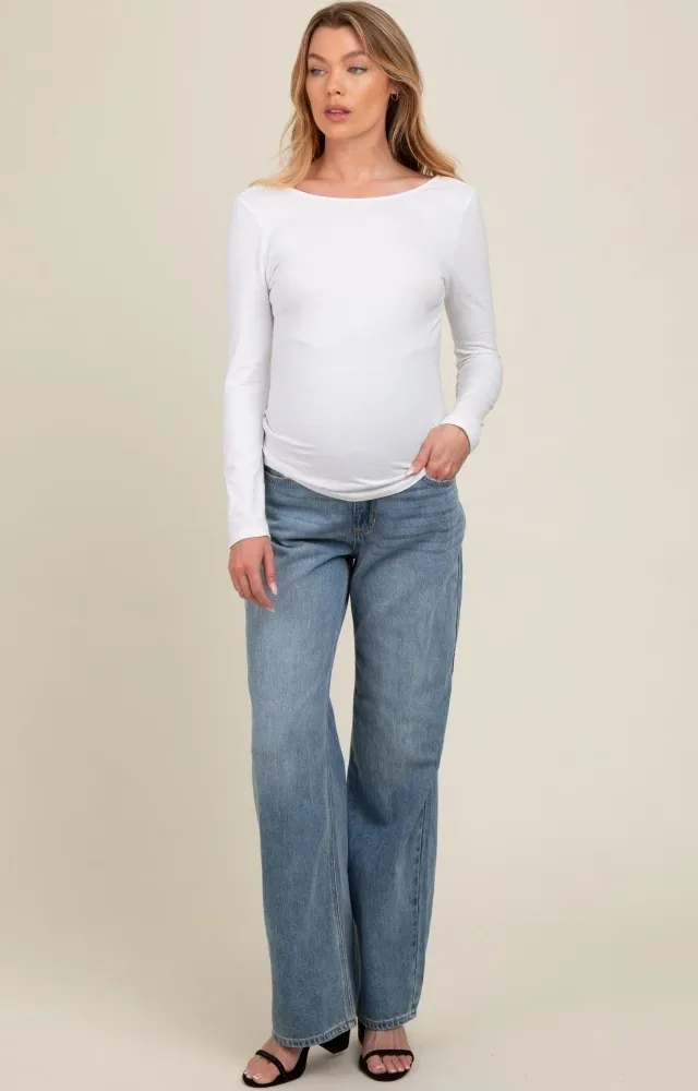 Light Blue Relaxed Wide Leg Maternity Jeans