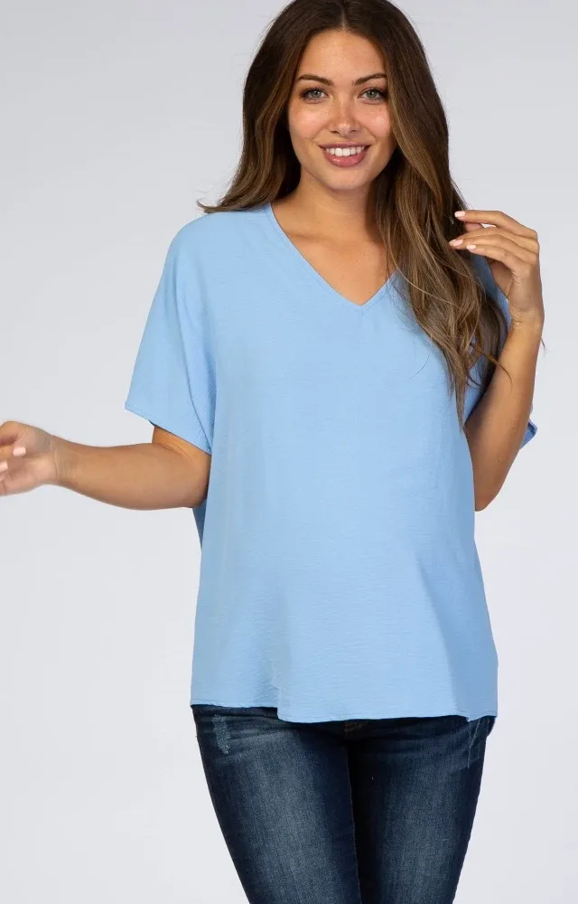 Light Blue Short Sleeve Maternity Blouse