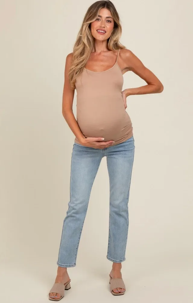 Light Blue Slim Straight Cropped Maternity Jeans