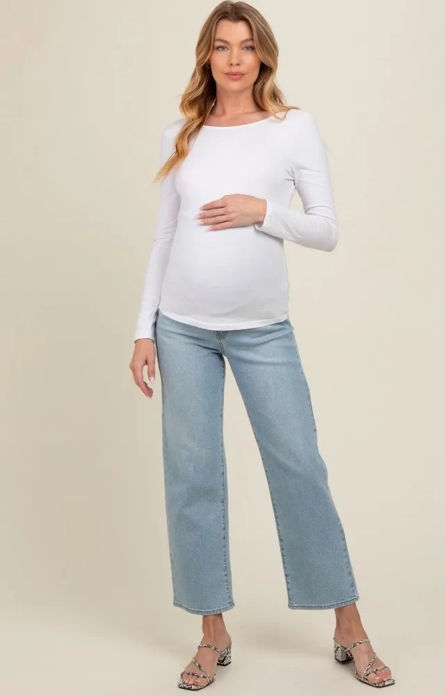 Light Blue Straight Crop Maternity Jeans