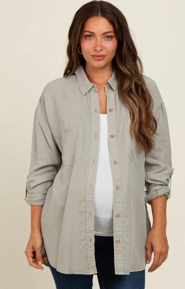 Light Grey Button Down Maternity Top