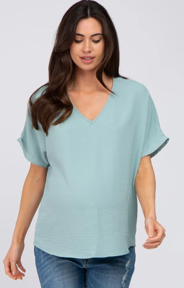 Light Jade Short Sleeve Maternity Blouse