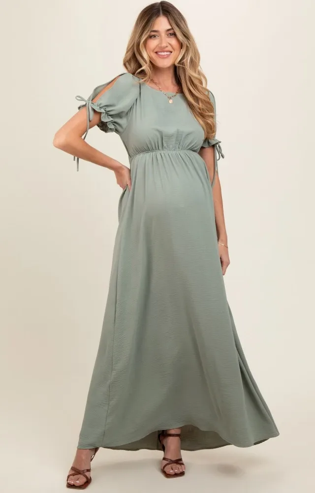 Light Olive Open Back Maternity Maxi Dress