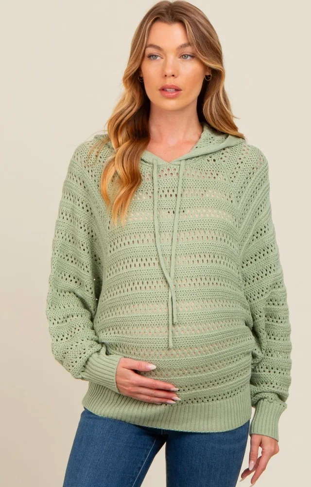 Light Olive Pointelle Knit Maternity Sweater