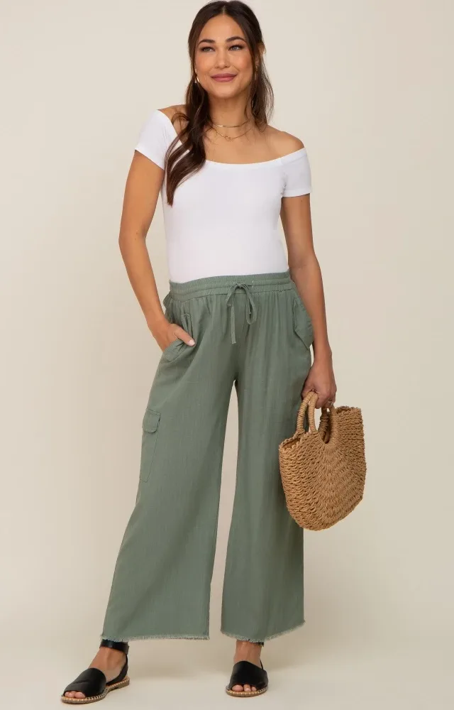 Light Olive Raw Hem Maternity Cargo Pants