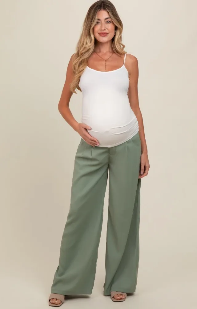 Light Olive Wide-Leg Maternity Trousers