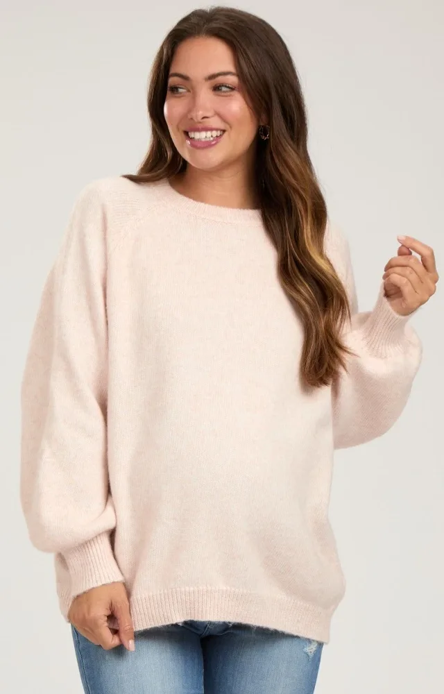 Light Pink Balloon Sleeve Maternity Sweater