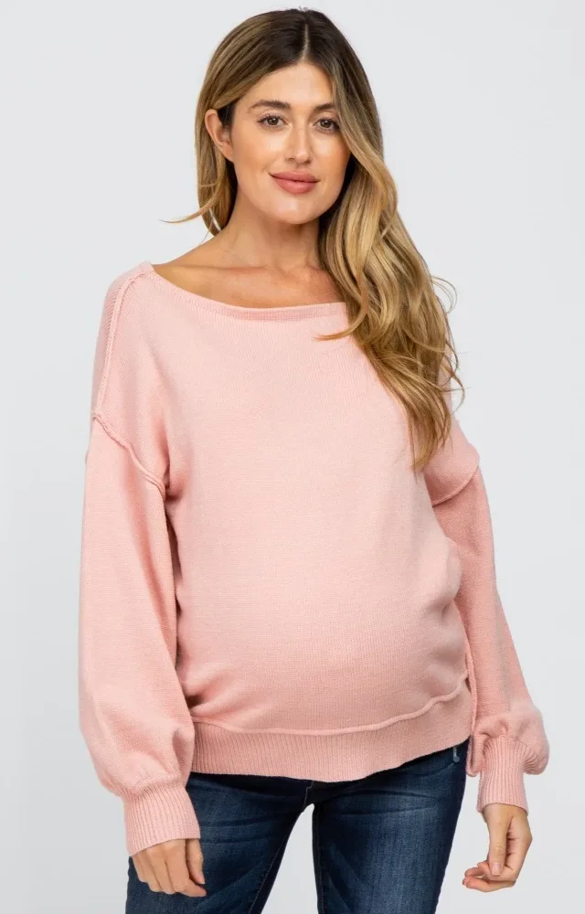 Light Pink Boat Neck Maternity Sweater