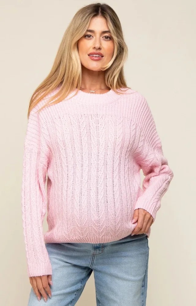 Light Pink Cable Knit Maternity Sweater