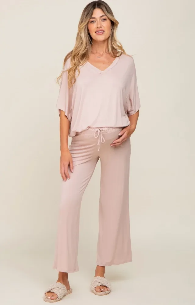 Light Pink Cropped Pant Maternity Set