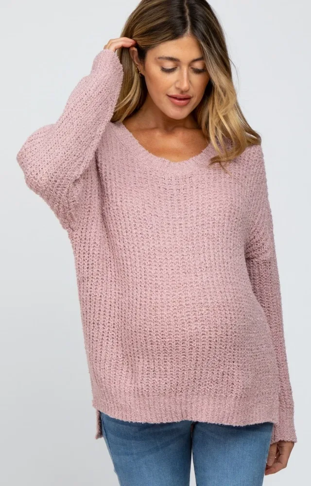 Light Pink Dropped Shoulder Maternity Sweater