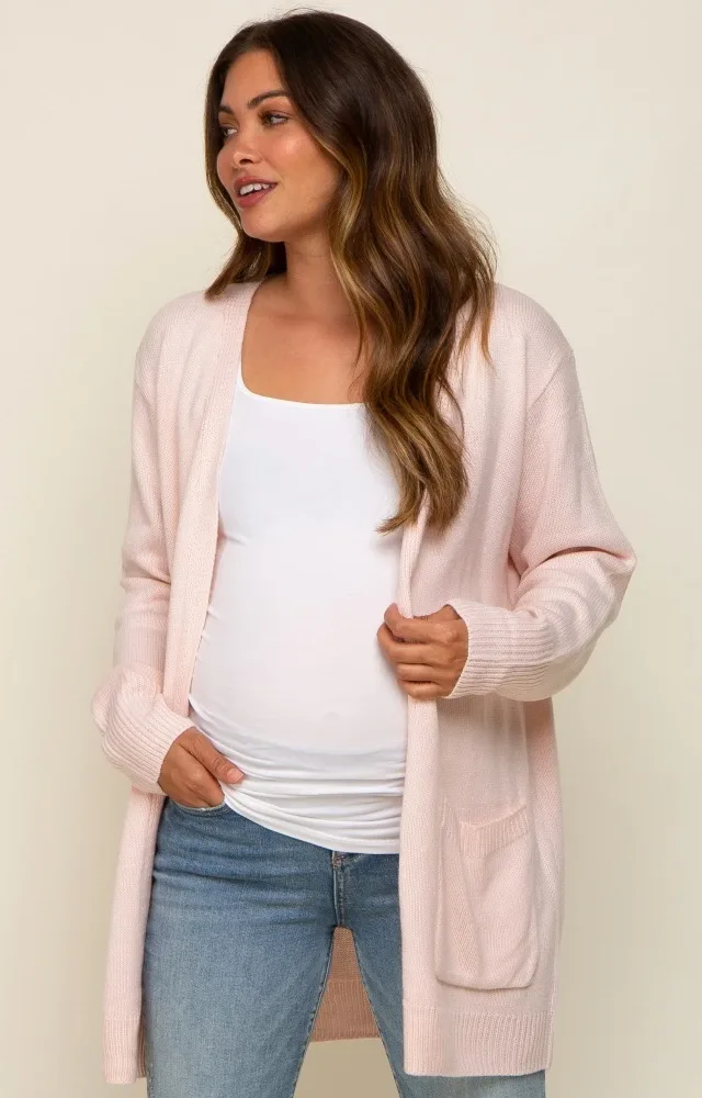 Light Pink Front Pocket Maternity Cardigan