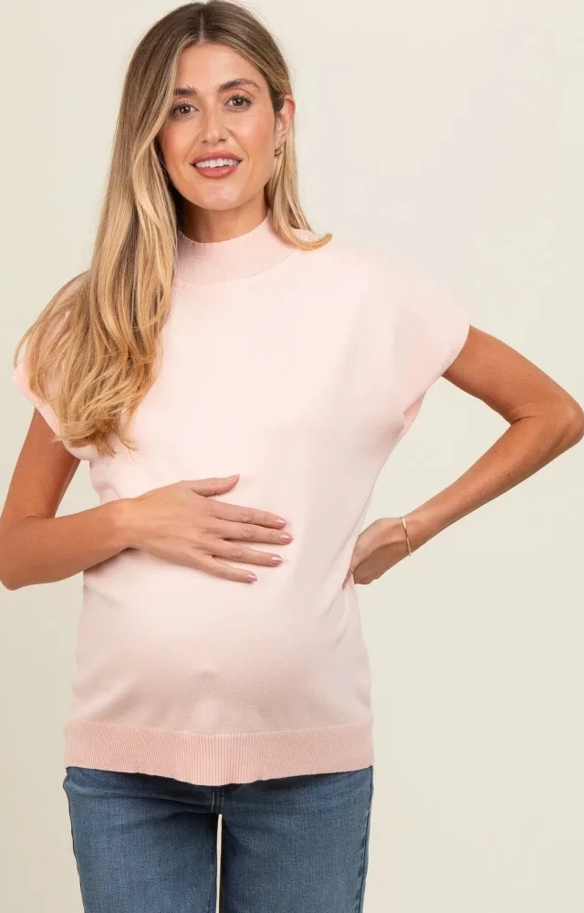 Light Pink Mock Neck Knit Maternity Top