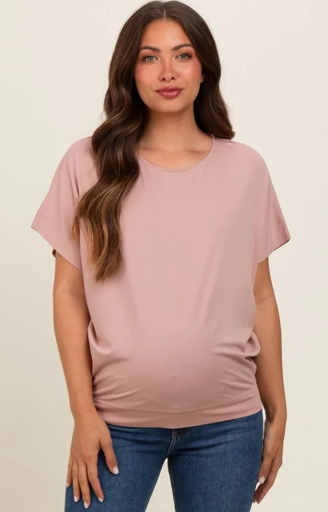 Light Pink Round Neck Dolman Sleeve Maternity Top