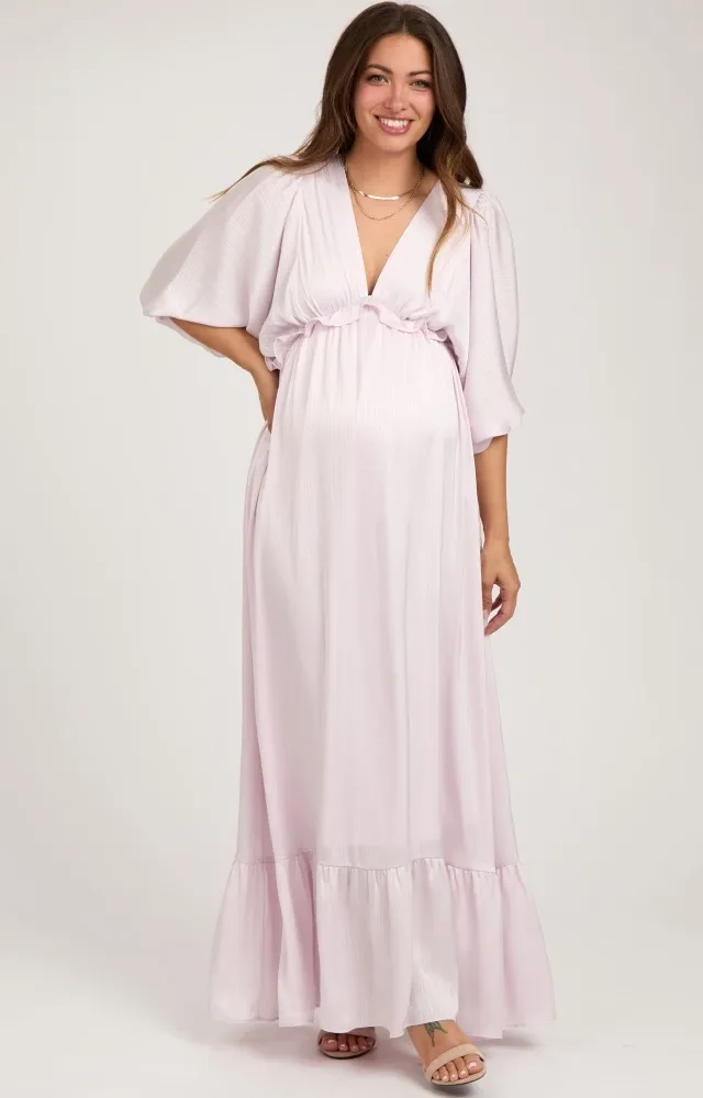 Light Pink Striped Ruffle Accent Maternity Maxi Dress