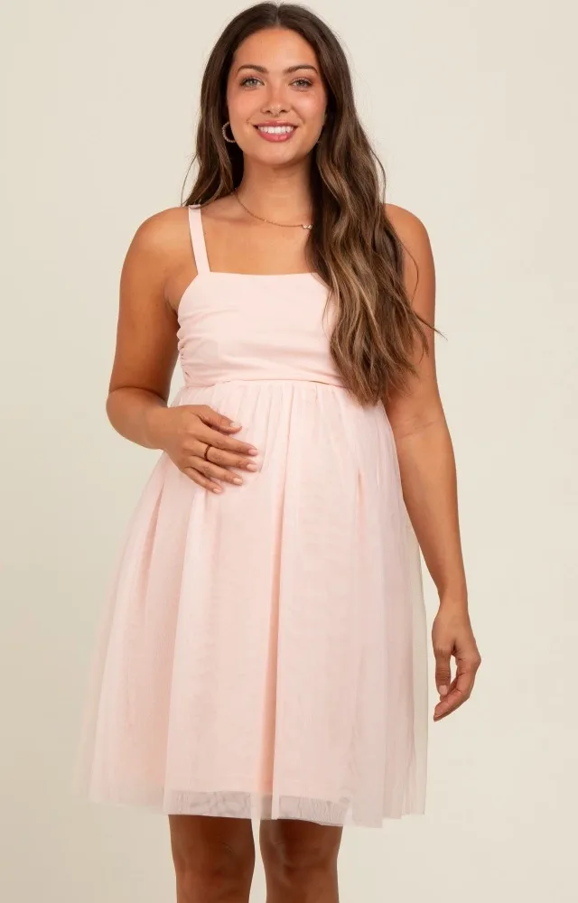 Light Pink Tulle Skirt Maternity Dress