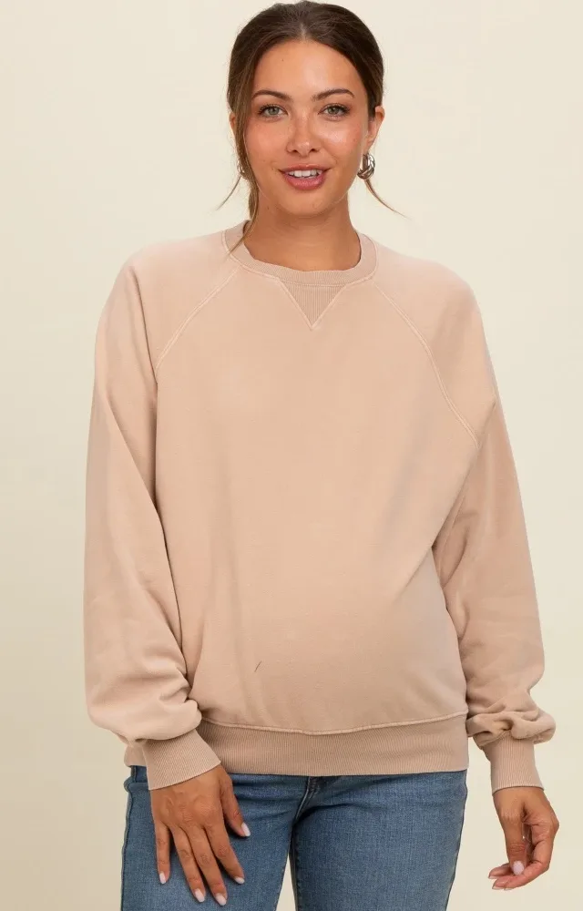 Light Taupe Vintage Wash Relaxed Fit Maternity Sweatshirt