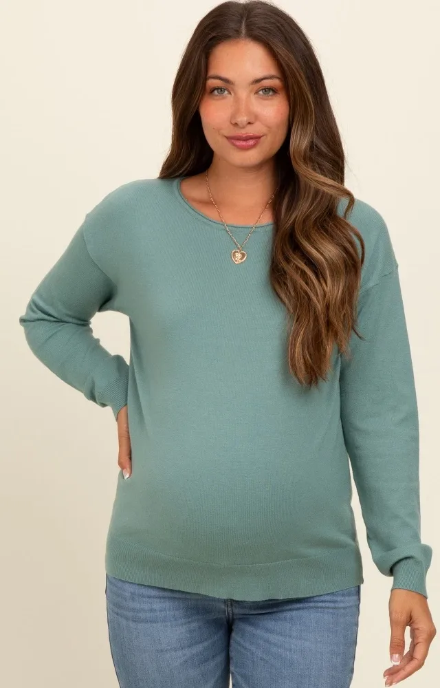 Light Teal Basic Boatneck Maternity Sweater