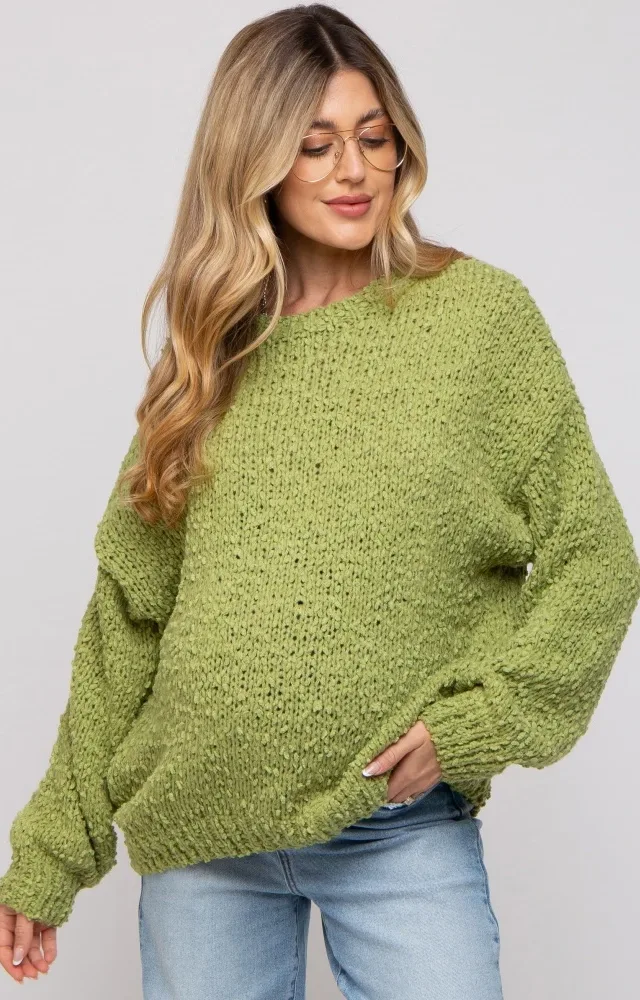 Lime Chunky Loose Knit Maternity Sweater