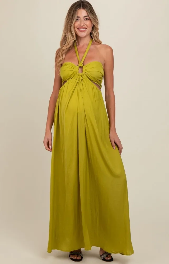 Lime Halter Cutout Maternity Maxi Dress