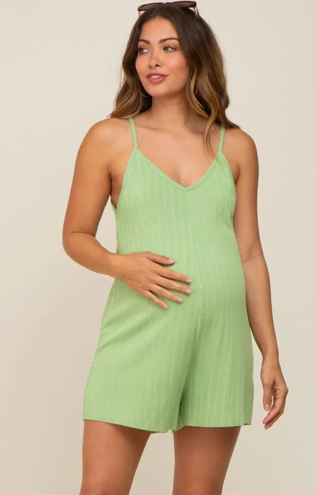 Lime Ribbed V-Neck Maternity Romper