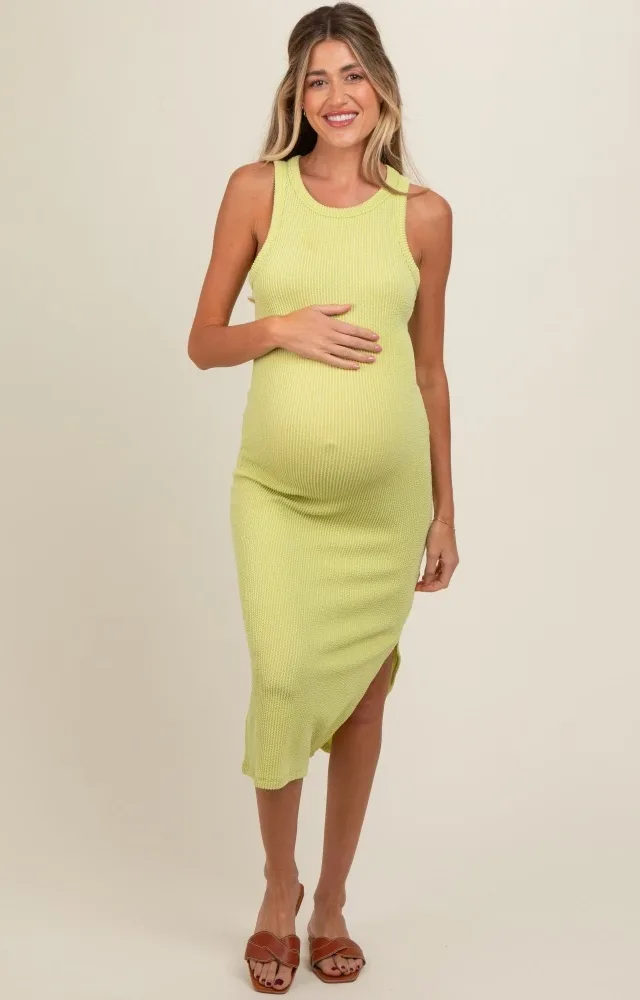 Lime Sleeveless Ribbed Maternity Midi Dress