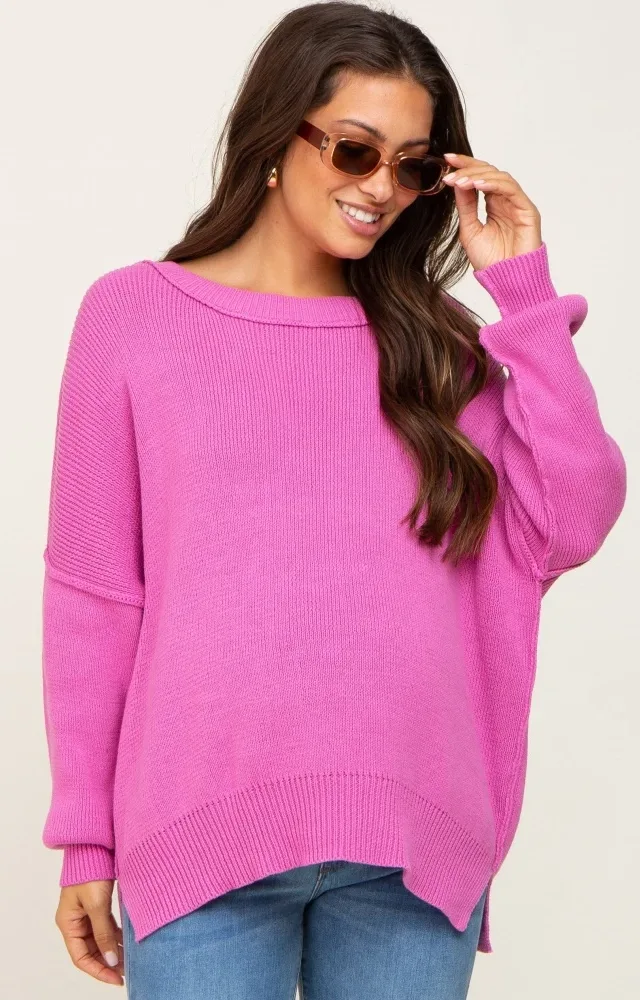 Magenta Exposed Seam Side Slit Maternity Sweater