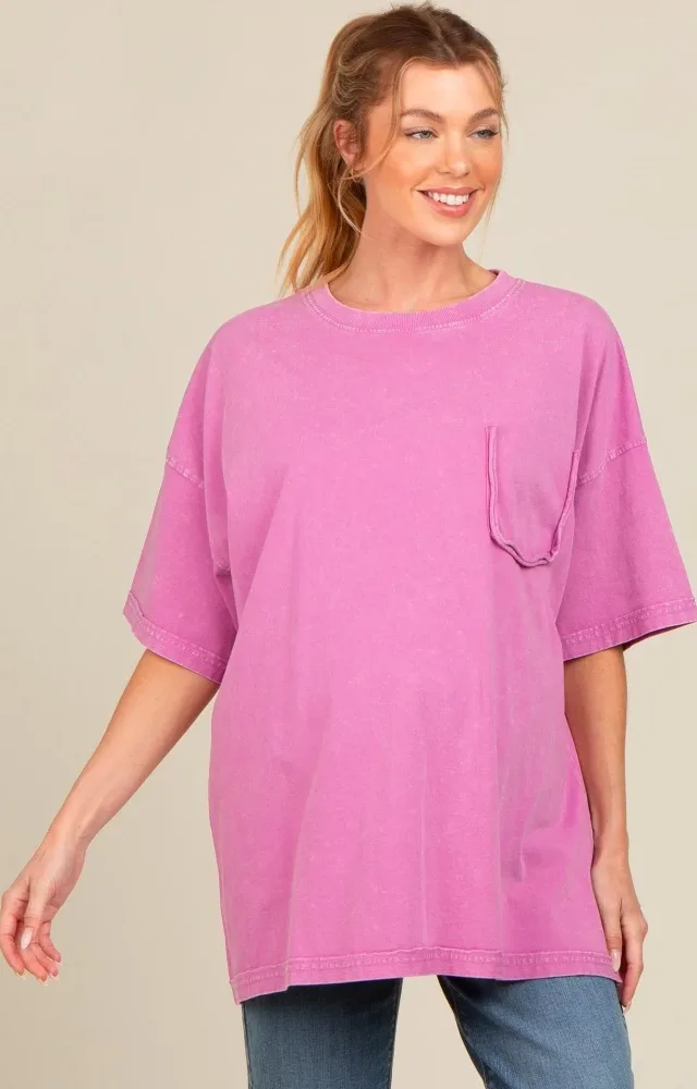 Magenta Faded Wash Maternity Short Sleeve Top