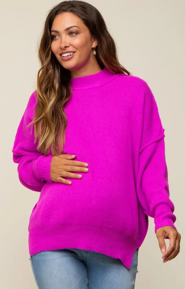 Magenta Mock Neck Maternity Sweater