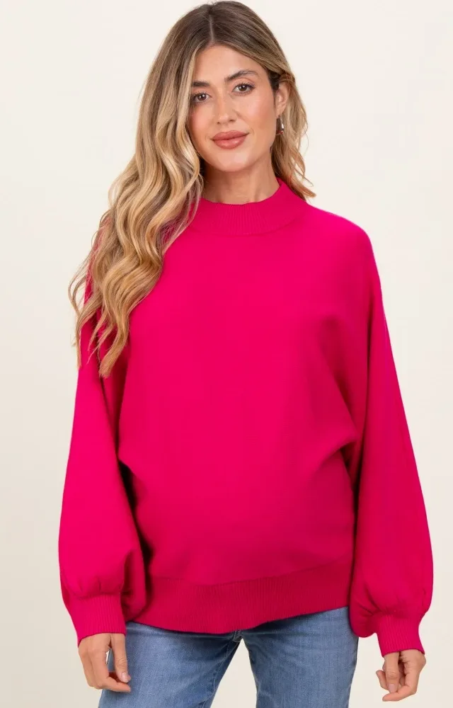 Magenta Oversized Bubble Sleeve Maternity Sweater