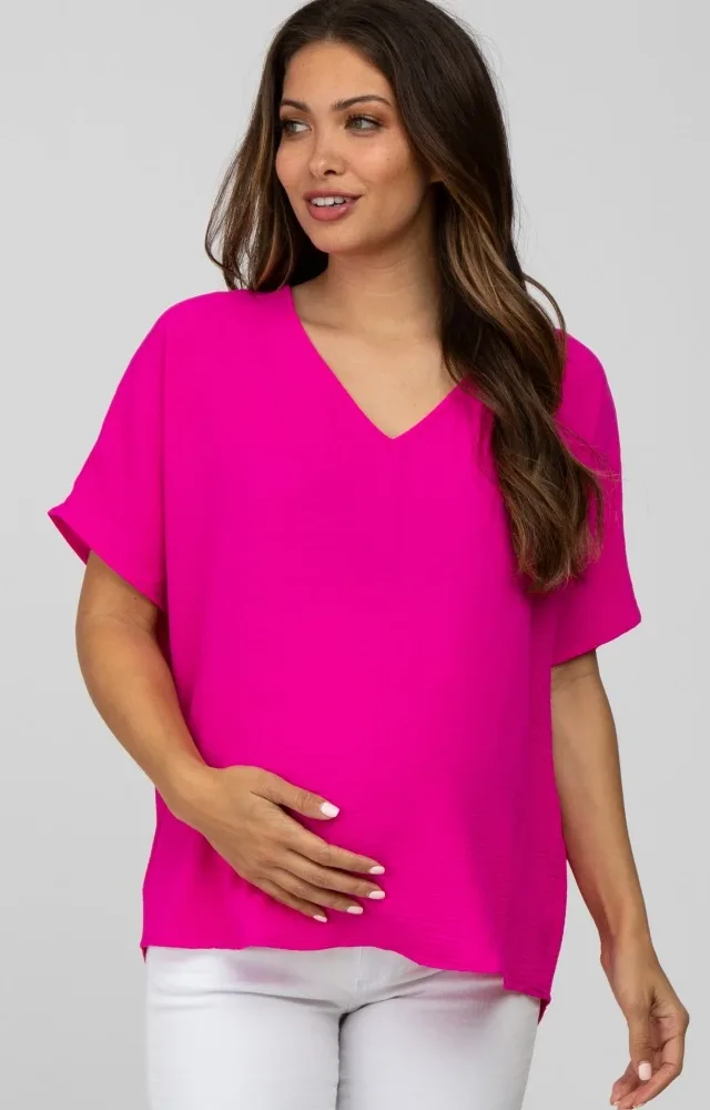 Magenta Short Sleeve Maternity Blouse