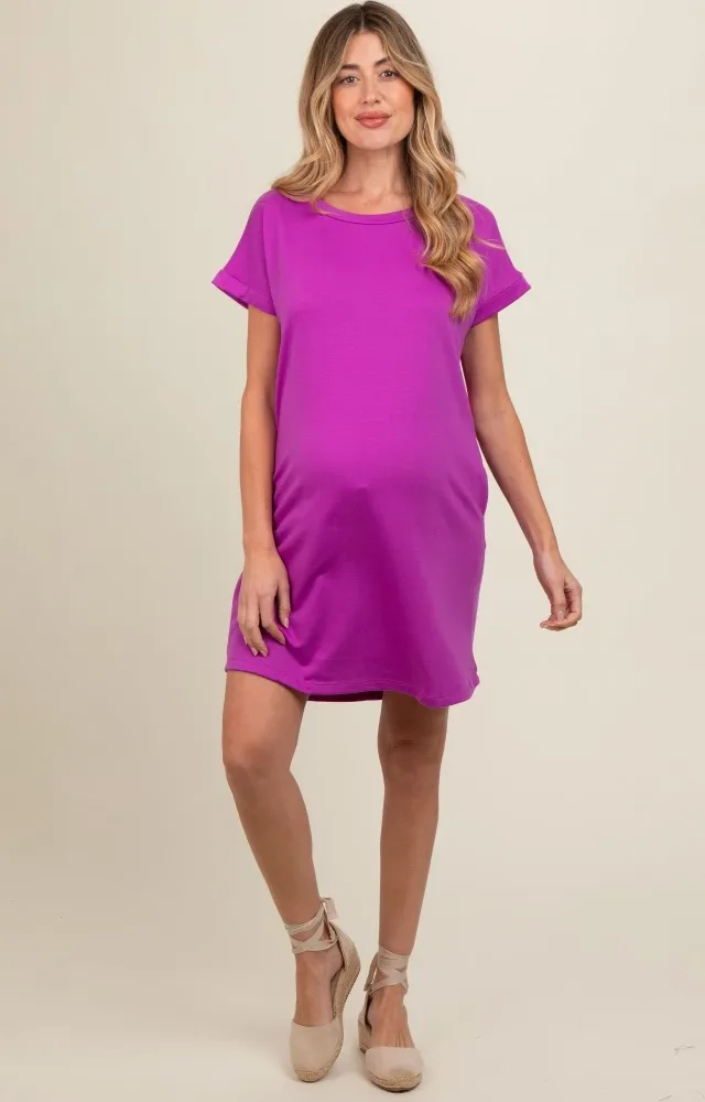 Magenta Short Sleeve T-Shirt Maternity Dress