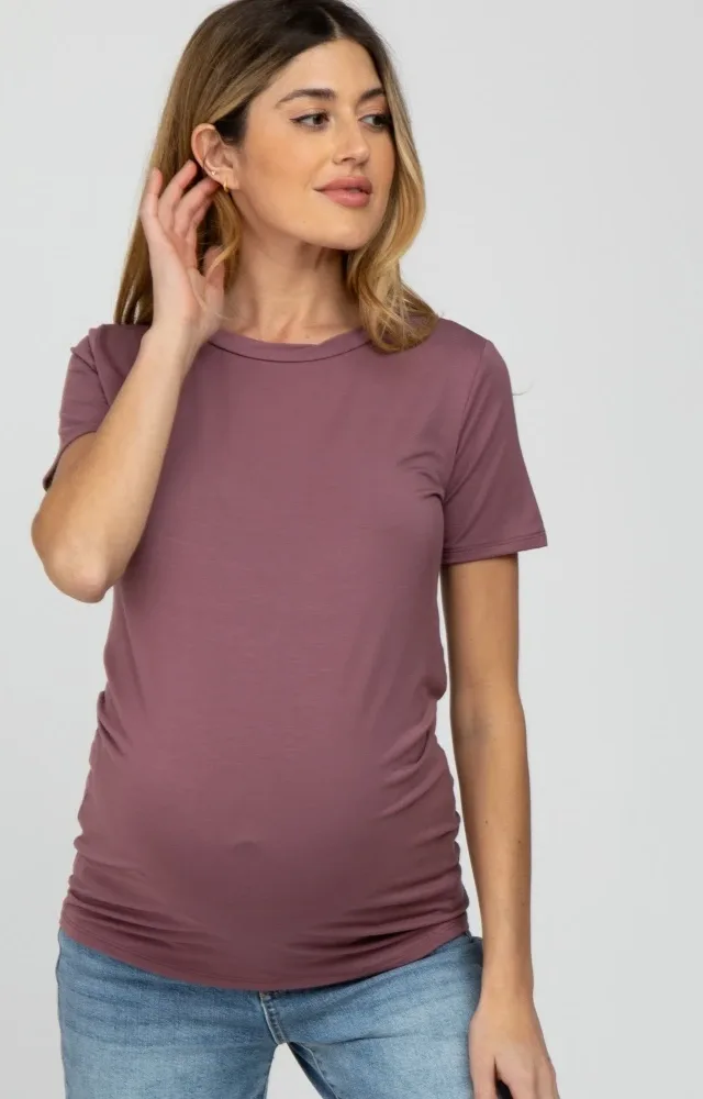 Mauve Basic Short Sleeve Maternity Top