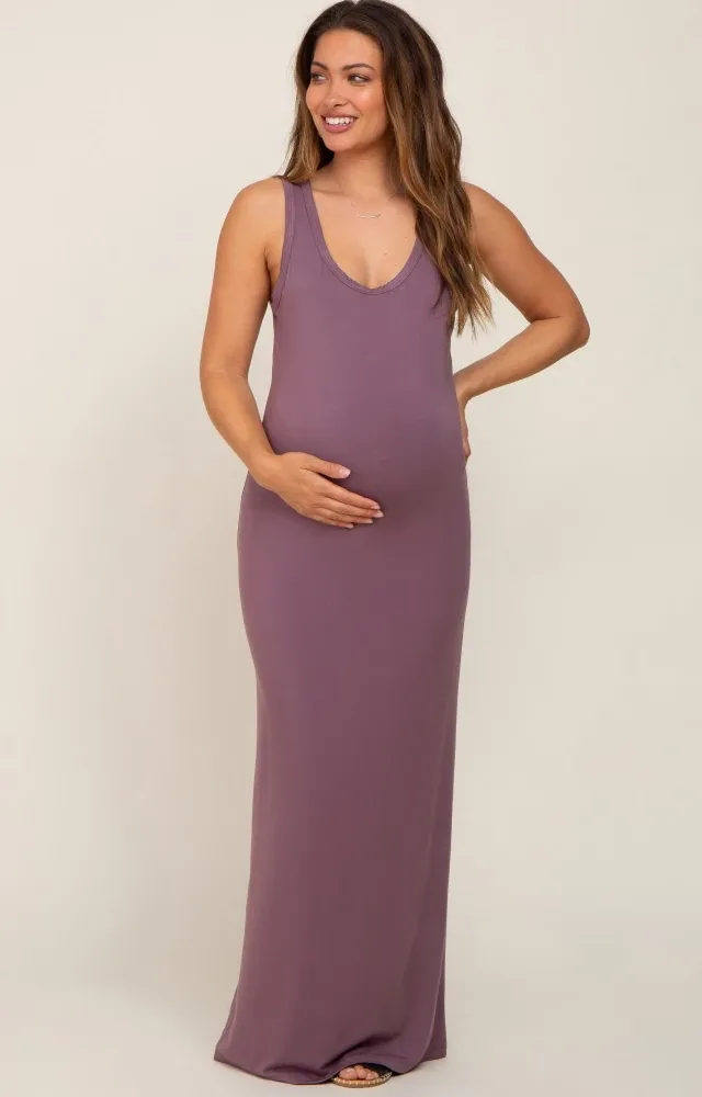 Mauve Basic Sleeveless Maternity Maxi Dress