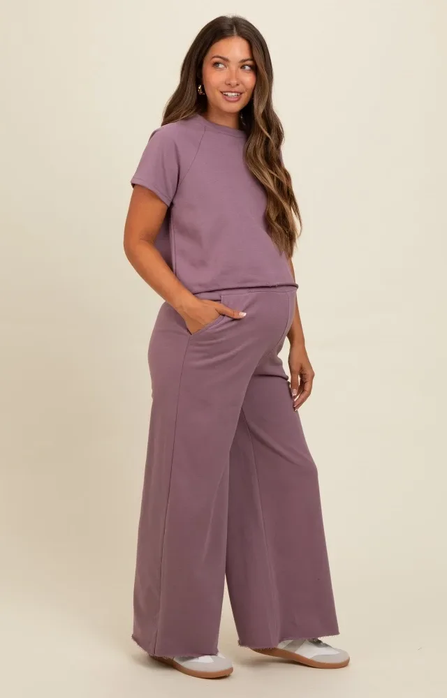 Mauve Basic Tee And Wide Leg Pant Maternity Set