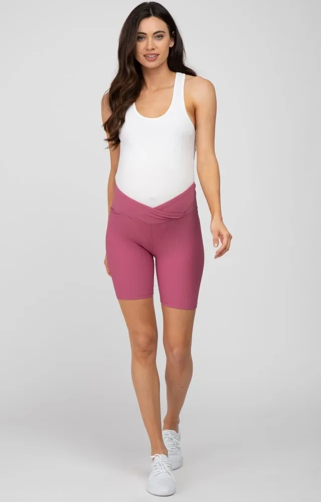 Mauve Crossover Waist Maternity Bike Shorts