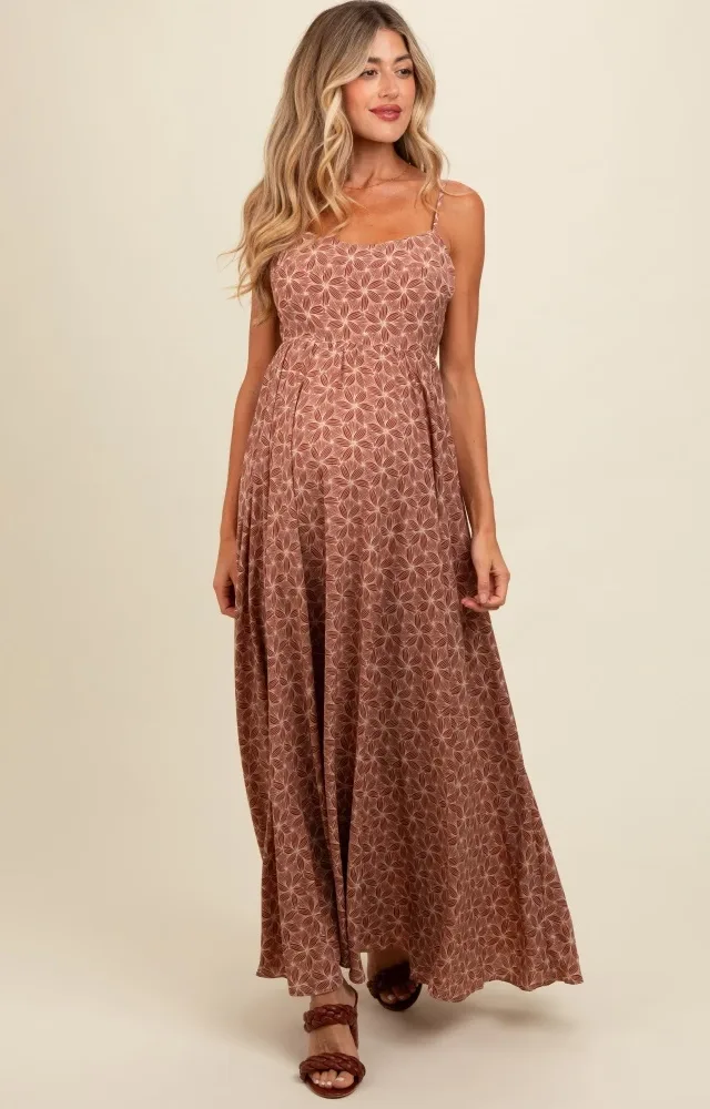 Mauve Floral Cutout Tie Back Maternity Maxi Dress