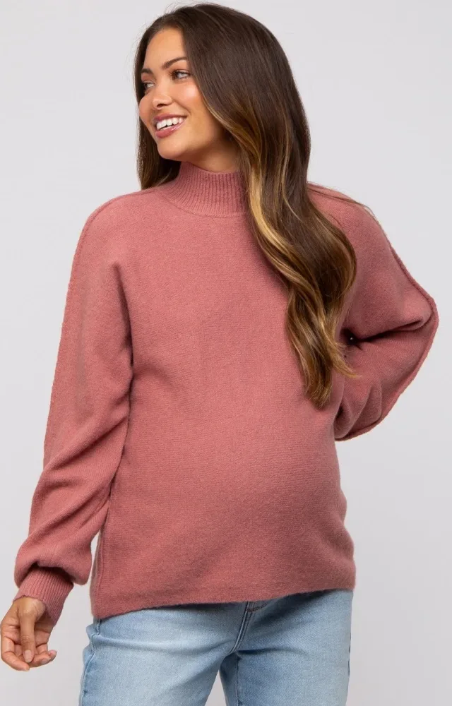 Mauve Mock Neck Maternity Sweater