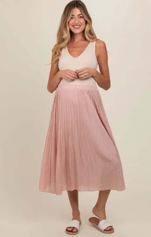 Mauve Pleated Maternity Midi Skirt