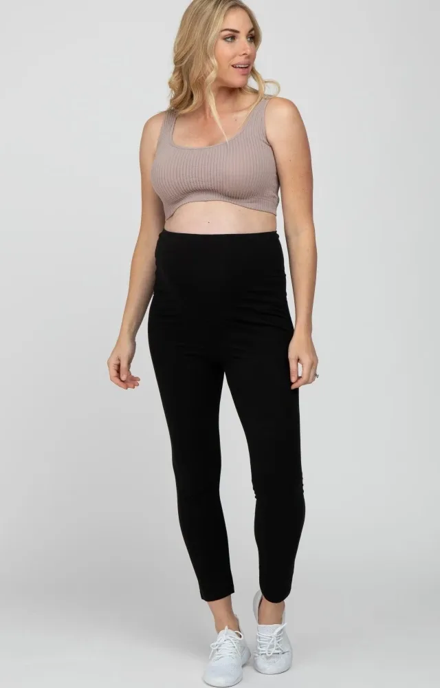 Mauve Ribbed Scoop Neck Seamless Maternity Sports Bra