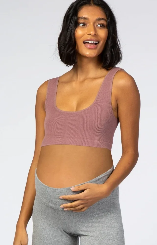 Mauve Ribbed Squared Neck Maternity Bralette