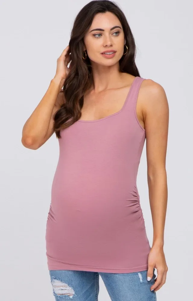 Mauve Ruched Maternity Tank Top